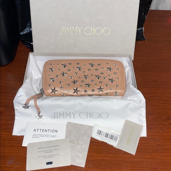 Jimmy Choo Handbags - Jimmy Choo FILIPA Pearlized Pinkish Gold with silver Star Stud Zip Wallet